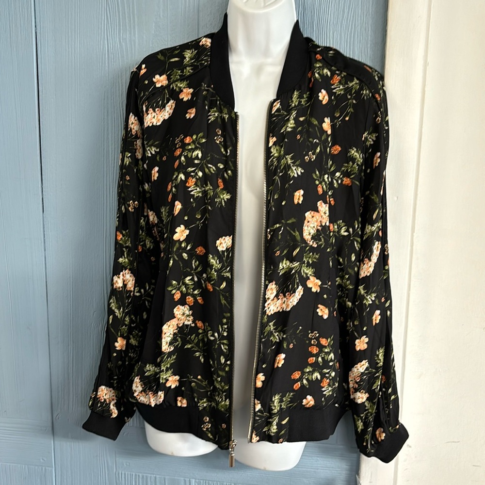 fever floral black zip up jacket medium